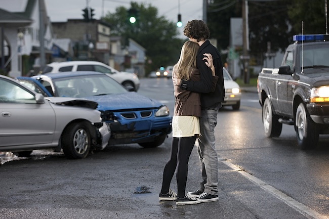 T-bone car accident at a North Carolina intersection showing side-impact vehicle damage handled by a car accident lawyer