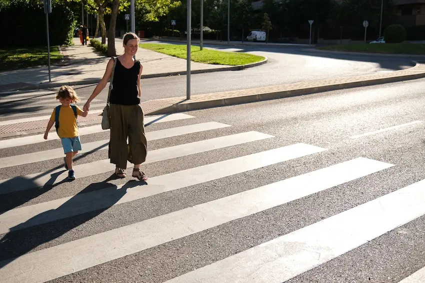 Mom and Child Crossing Street